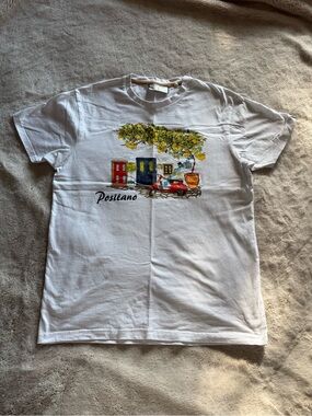 Positano Scenic Graphic White T-Shirt embroidery Italian Style S